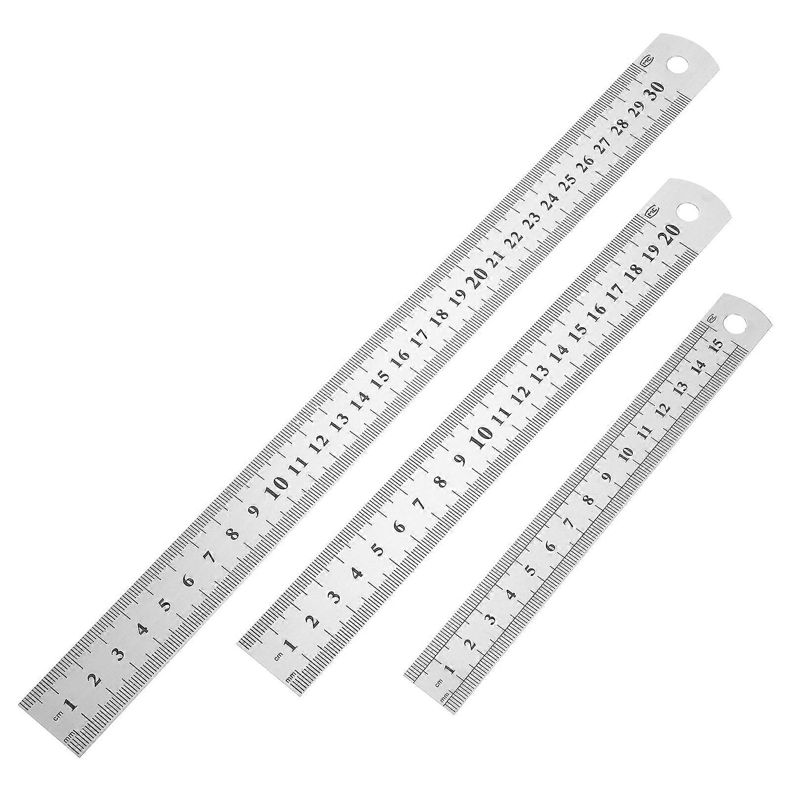 Multi-Functional Drawing Ruler Set 3Pcs Straight Ruler Portable Measuring Tool For Personal Use 20cm Silver