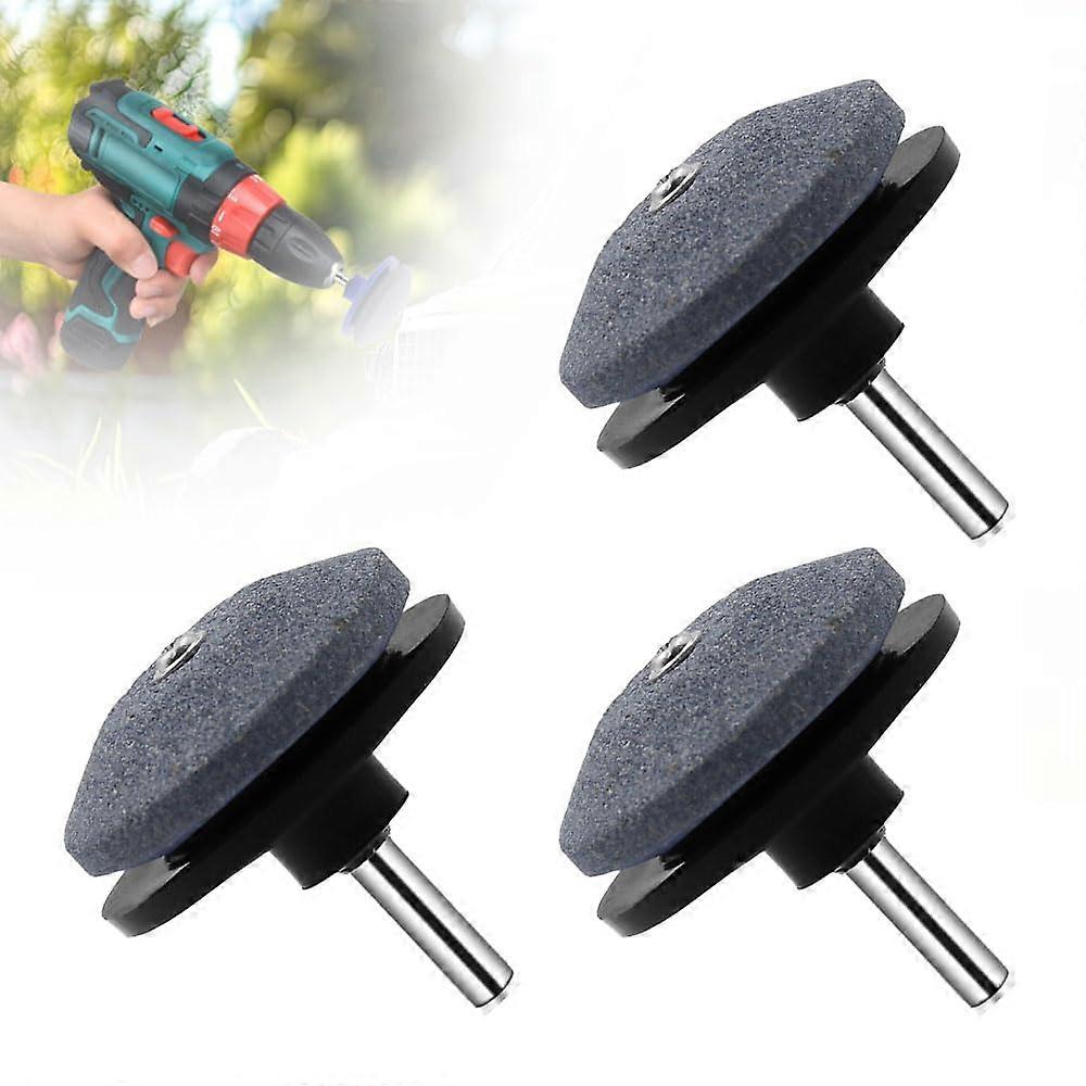 Lawn Mower Blade Sharpener Drill Attachment, DoubleLayer Corundum, Universal Fit, Black 3PCS