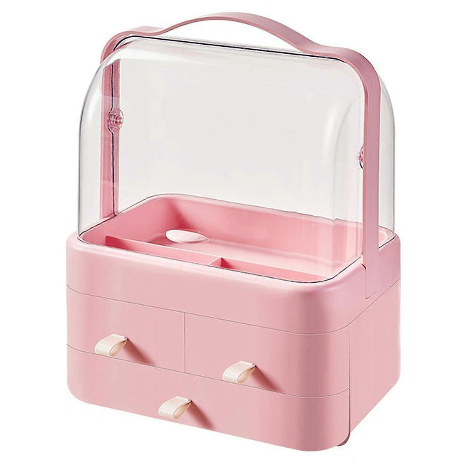 Large Capacity Makeup Organizer with Drawers, Dustproof Cosmetic Storage Box for Vanity, Pink