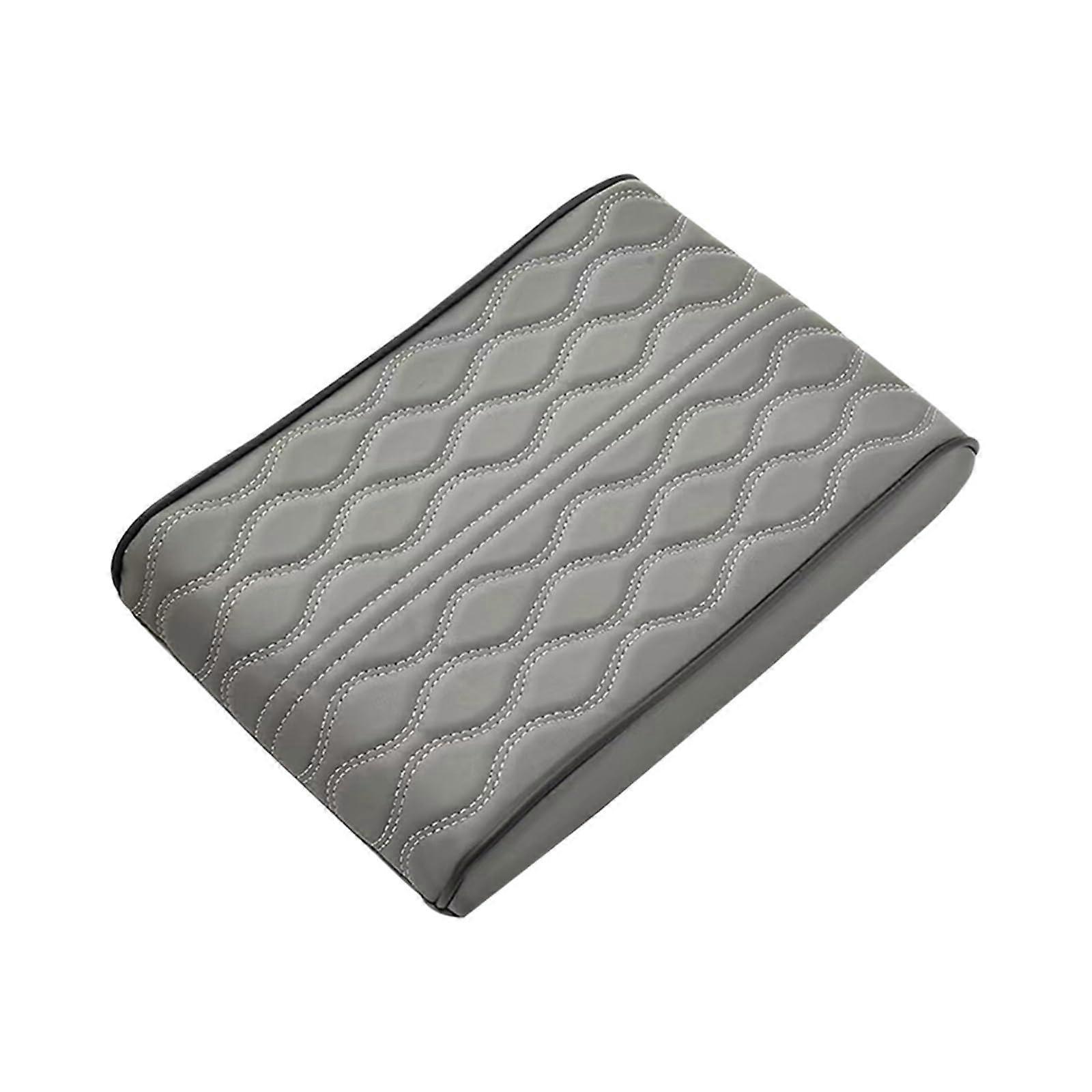 Car Armrest Cushion PU Leather Memory Foam with Builtin Storage Box Universal Fit Grey
