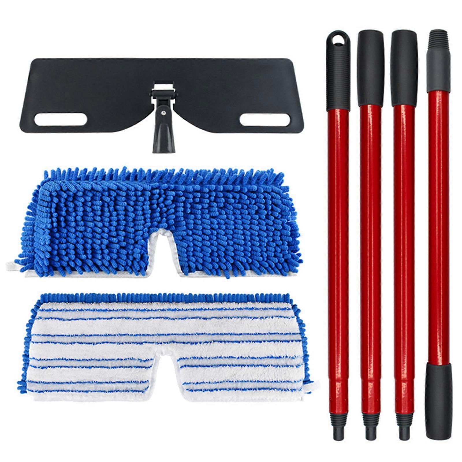 Chenille Wet/Dry Reversible Mop Replacement Cloth Cover Flat Mop with Fine Thread Four-Section Telescopic Handle Set