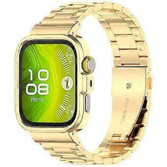 For Huawei Watch Fit 4 Pro Integrated Strap with Metal Frame 3-Link Stainless Steel Watch Band