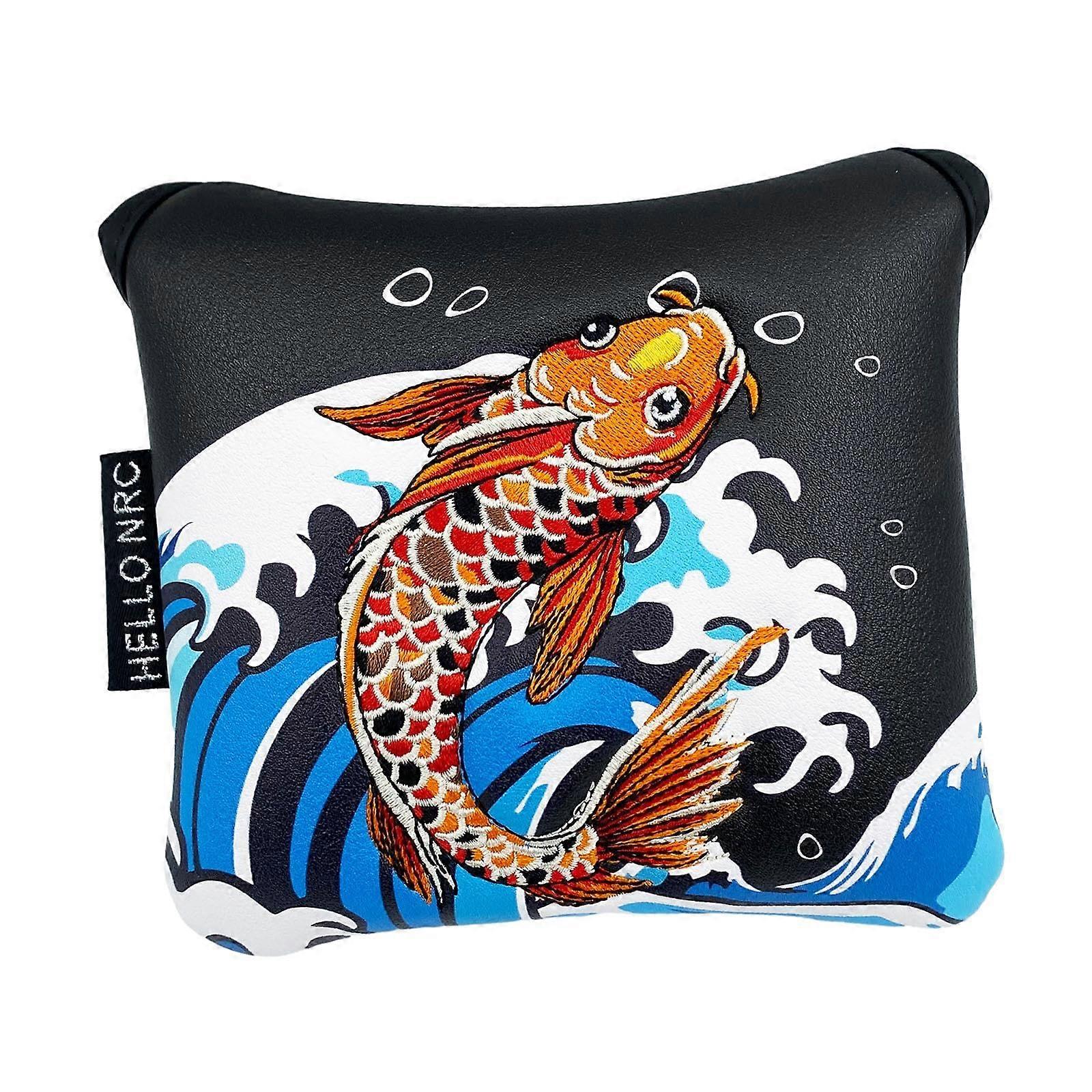 Golf Putter Cover Koi Pattern PU Leather Mallet Headcover with Soft Lining and Impact Cushioning