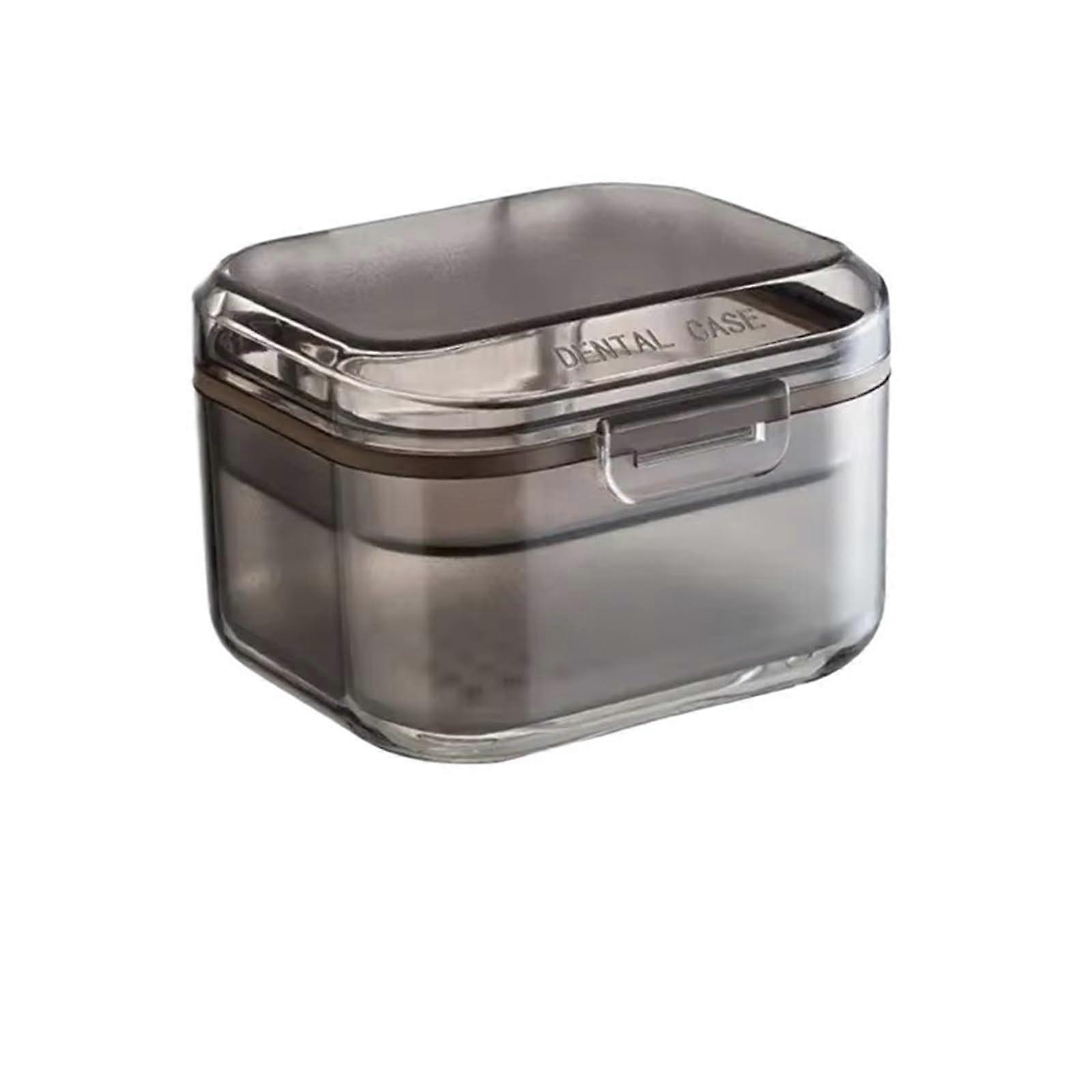 Denture Bath Box with Leakproof Travel Design and Removable Strainer Basket, Black