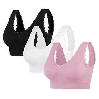 3PC Women's Leisure Sports Sleep Bra Comfort Seamless Stretchy Lace Trim Wirefree