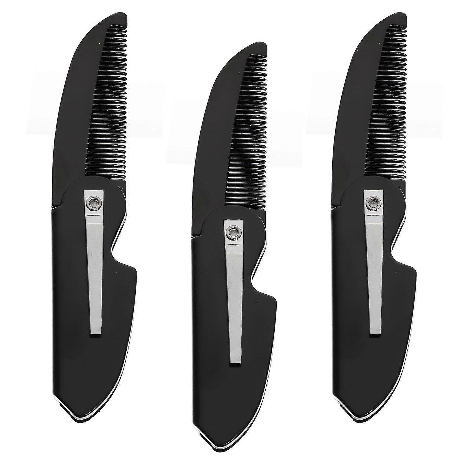 Folding Beard Combs 3Pcs Plastic for Men Beard Styling Black Color