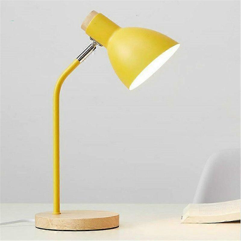 E27 Metal Shade Button Switch Wood Table Lamp