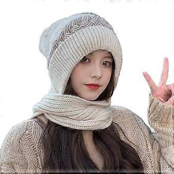 Hooded Scarf for Women Integrated Ear Protection Windproof Hat Scarf Set, for Winter Soft Wear (Red) Warm Knitted