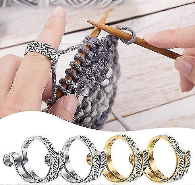 Adjustable Knitting Crochet Loop Ring - 2pcs Set - Open Yarn Guide Finger Clip Thimble