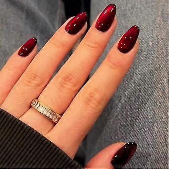 Weihnachten Katzen Auge Druck auf Nägel Kurze Mandel Falsche Nägel Glänzende Künstliche Nagel Full Cover Nagel Zubehör für Frauen