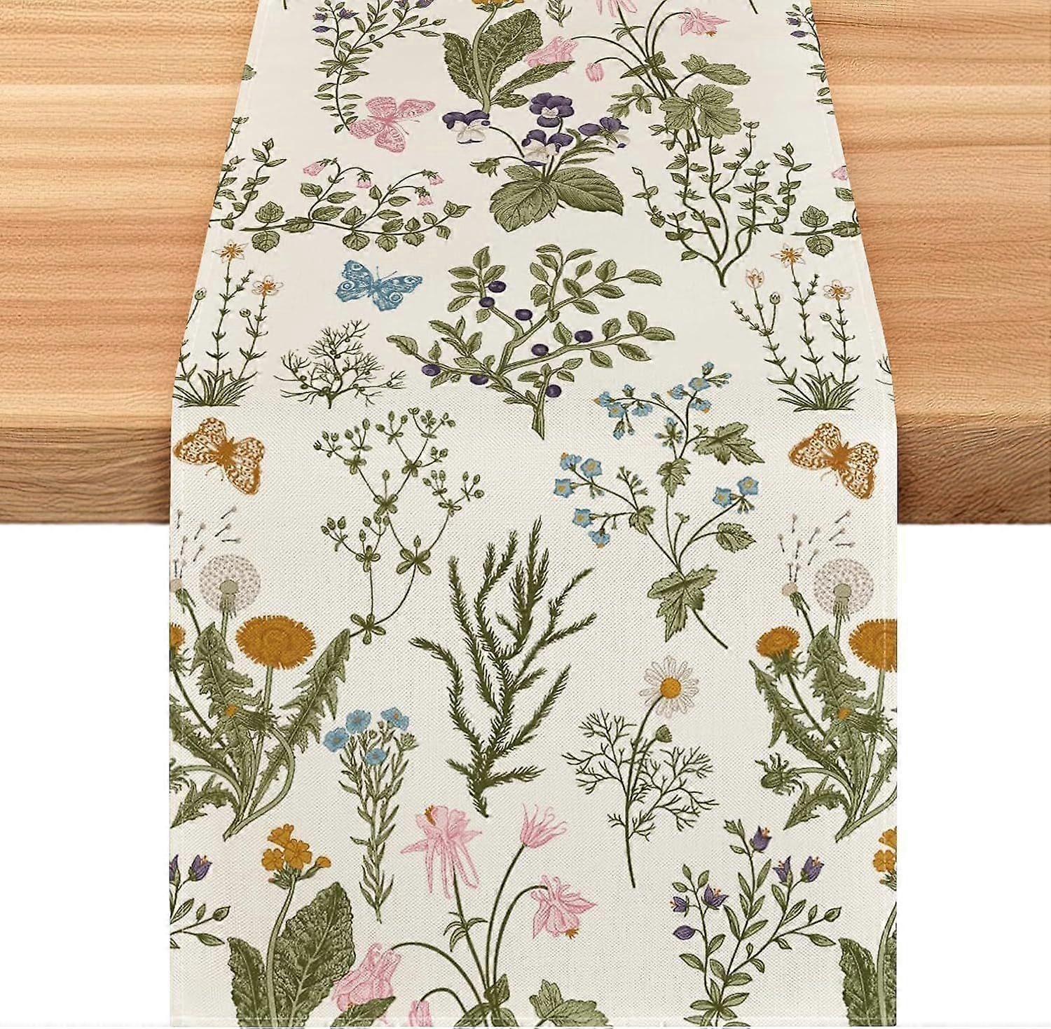 piece Spring Flower Table Runner, Easter Table Runner, 33x183 cm Linen Table Runner, Spring Dining Table Decoration for Dining Room, Kitchen, Easter, 