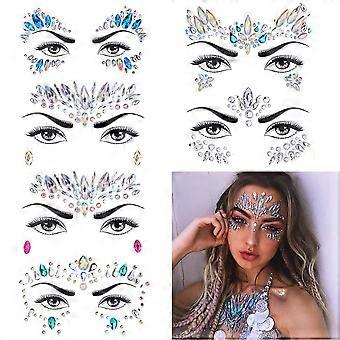 6 Sets Women Mermaid Face Gems Glitter,Rhinestone Rave Festival Face Jewels,Crystals Face Stickers, Eyes Face Body Temporary Tattoos