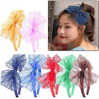 Dww-7pcs doux automne hiver cerceaux cheveux nouveau tudiant minimaliste carte cheveux Mesh dentelle grand arc tte cerceaux