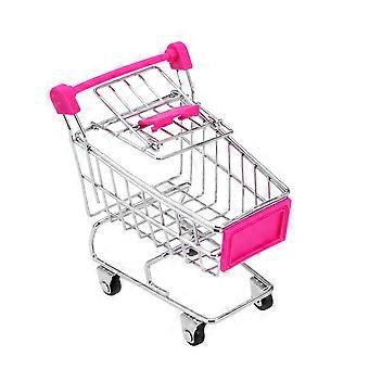 Organizador de escritorio de canasta de almacenamiento en forma de mini carrito de compras (rosado)
