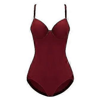 Underwire White Bodysuit Women Shapers Stretch Solid Color Silky Underwear Bodysuits Shapewear Burgundy,l