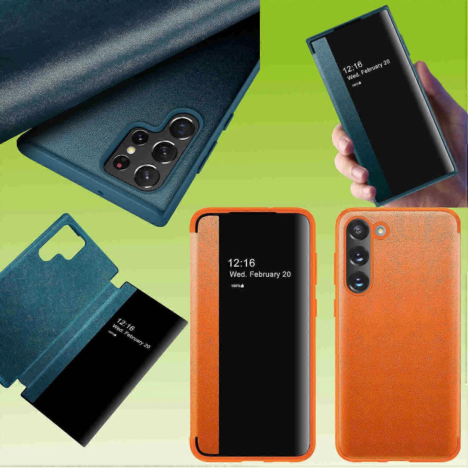 For Samsung Galaxy S23 Plus 5G Mirror View Smart Cover Case Phone Bag Pouches Case