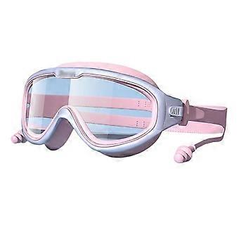 Kids Swimming Goggles Waterproof AntiFog Lenses with Earplugs Comfort Fit Large Frame Set Color A