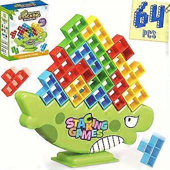 Gra w układanie "Dinozaur Tetra Tower Balance Stacking Game", 64 elementy, klocki konstrukcyjne Stack Attack dla 2+ graczy, dzieci, nastolatki, impreza rodzinna, prezent urodzinowy i świąteczny