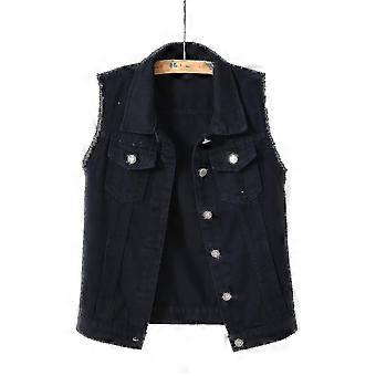 Kvinner Vår Og Høst Kåper Solid Ermeløs Denim Jakke Yttertøy - sheng