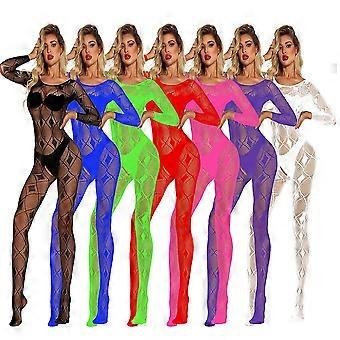 Sexy Lingerie Set Sexy Patterned One-piece Stockings Hollowed Out Crotch Tights See-through Long-sleeved Net Clothes(multiple Available)