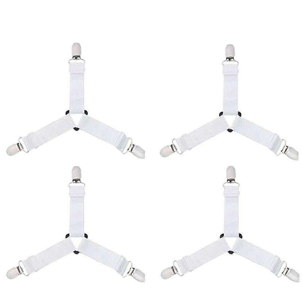 4 Pack Bed Sheet Fasteners and Sheet Straps, Adjustable Elastic Clips for Fitted Sheets, White Set