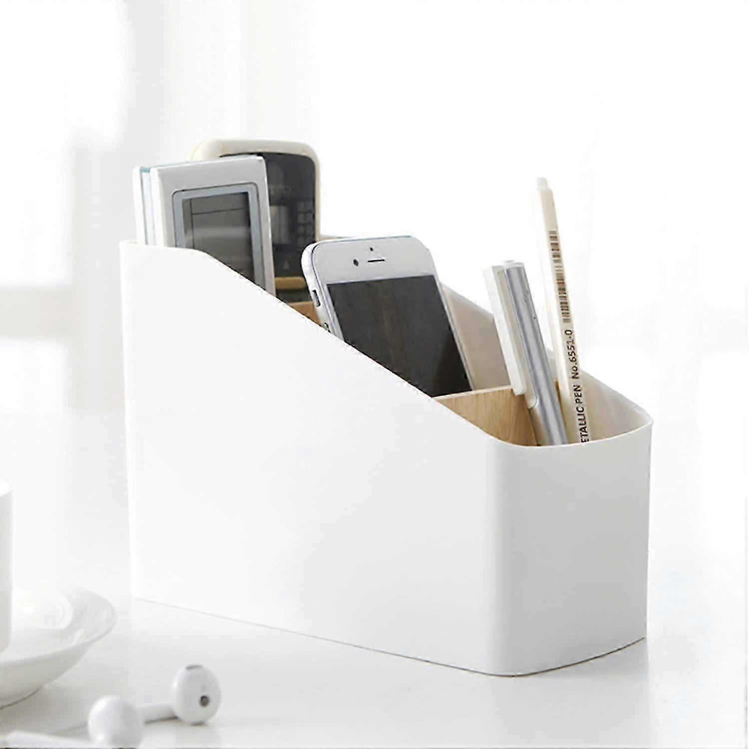 White 4-Slot Adjustable Remote Storage Box