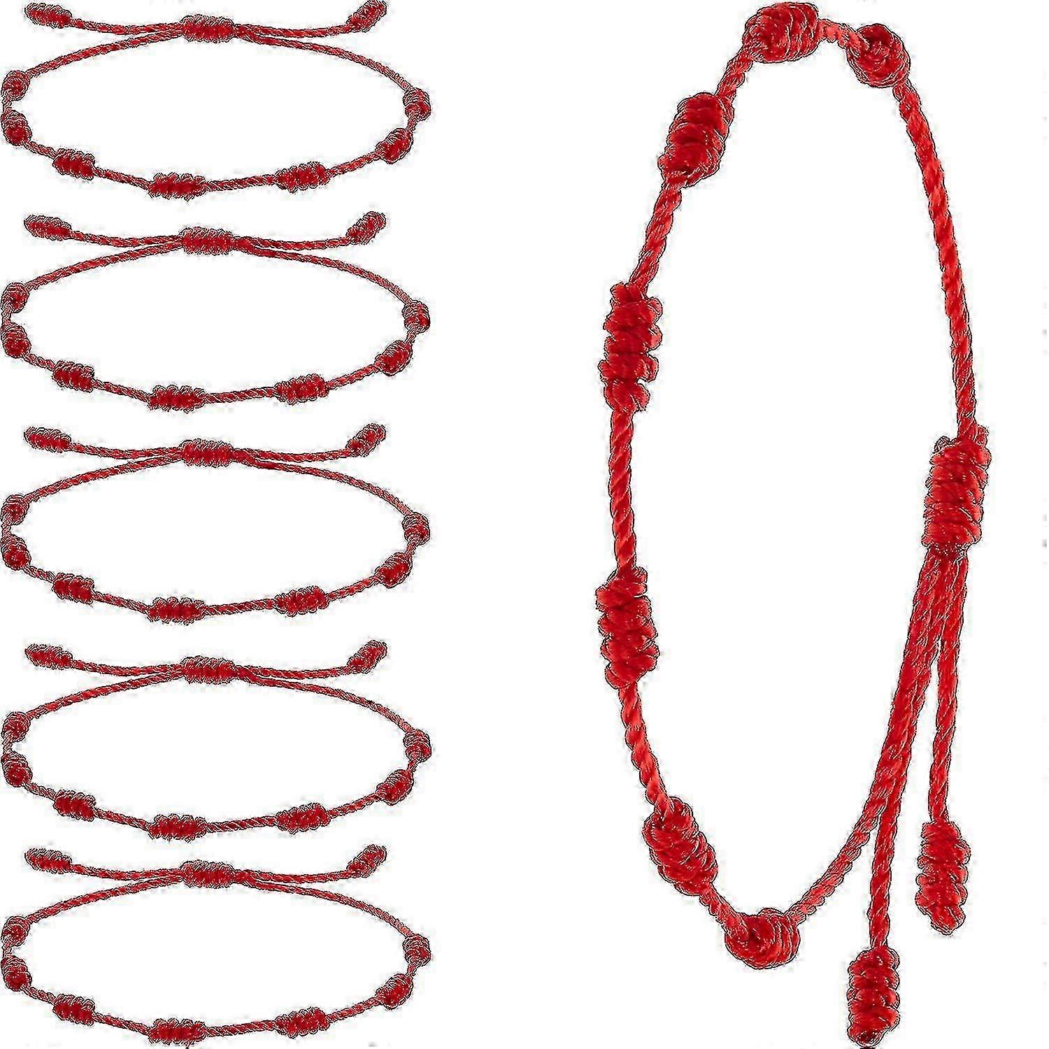 6 Pieces Red Summer Bracelets Adjustable String Cord