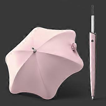 Automatic Folding Windproof Umbrella for Adults, Compact Sunshade with Long Handle, Pink