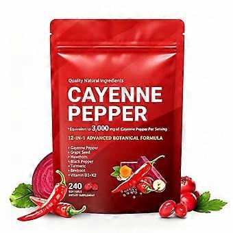 Cayennepfeffer-Weichkapseln, 3000 mg Äquivalent, 240 Kapseln, Pflanzenkomplex mit Rote Bete, Kurkuma, Traubenkernextrakt und Vitamin D3/K2