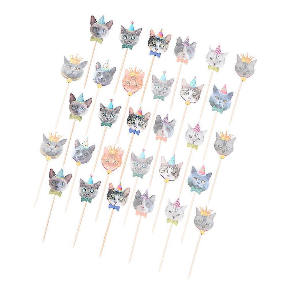 Cat Pattern Cake Picks Cake Insert Topper for Birthday 48Pcs Assorted Colors