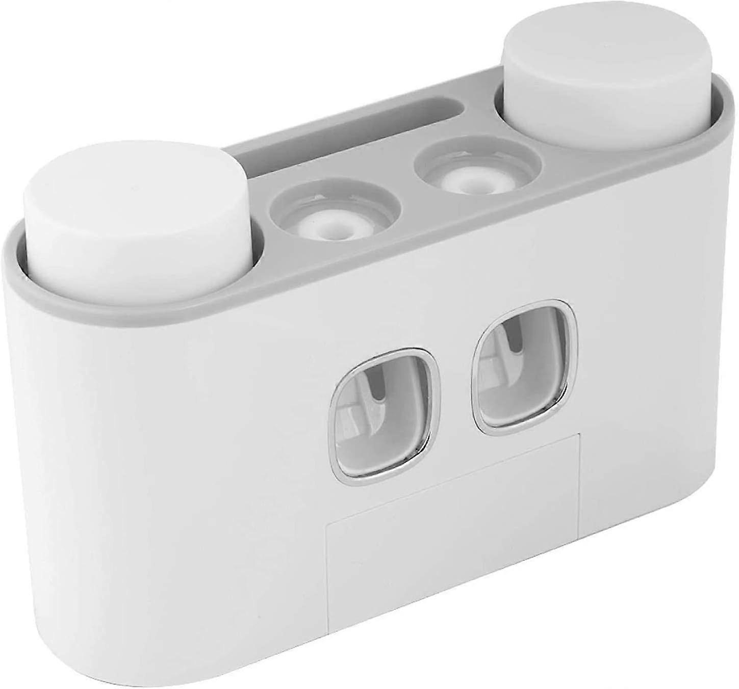 Wall-mounted Toothbrush Holder with Automatic Toothpaste Squeezer, 4 Cups, Gray