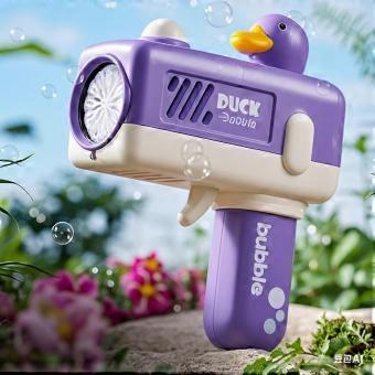 Duck Bubble Gun for Kids with Music and Light, 12Hole Bubble Machine Toy, Purple Outdoor Gift