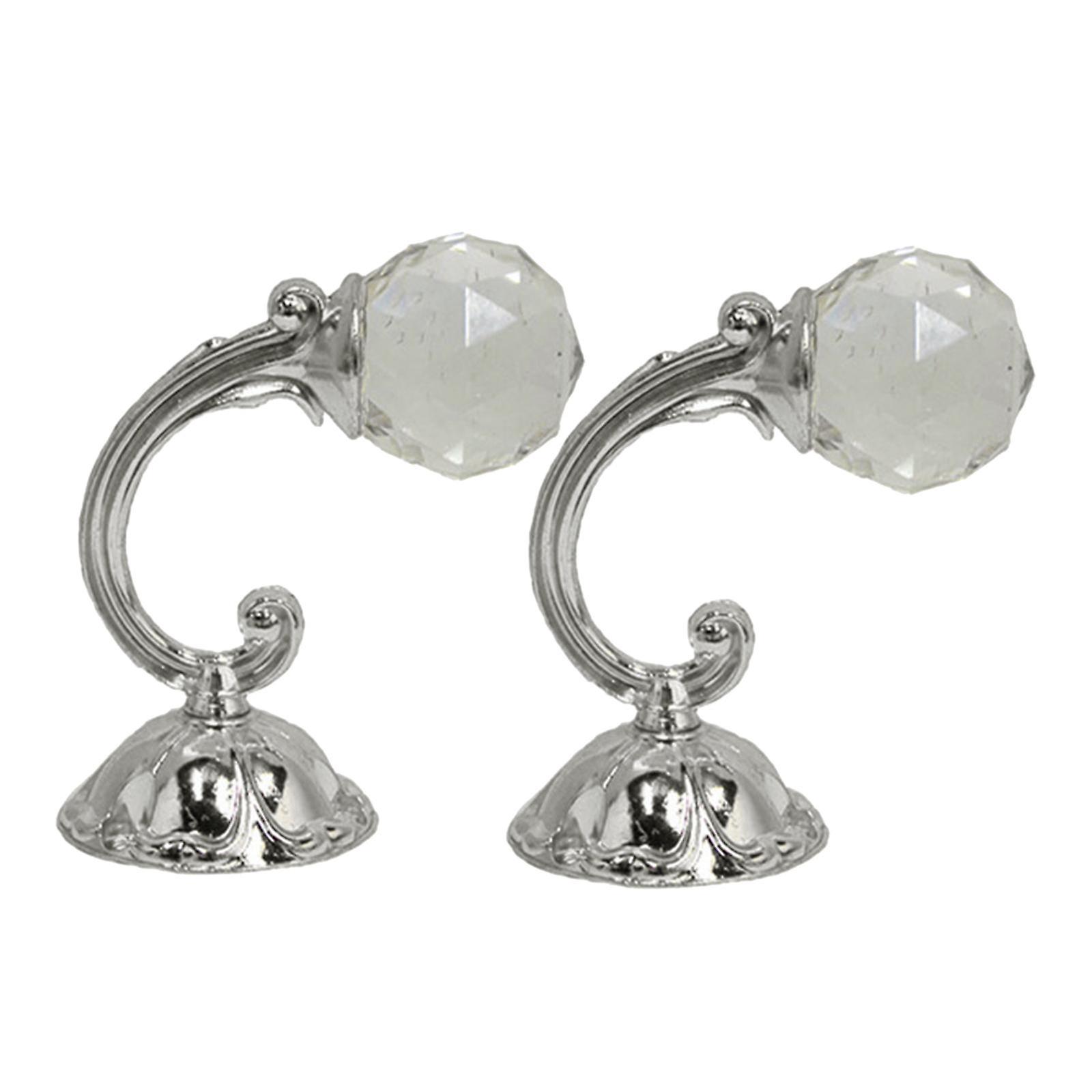 2 Pieces Crystal Curtain Holdback Drapery Tieback Hooks Silver