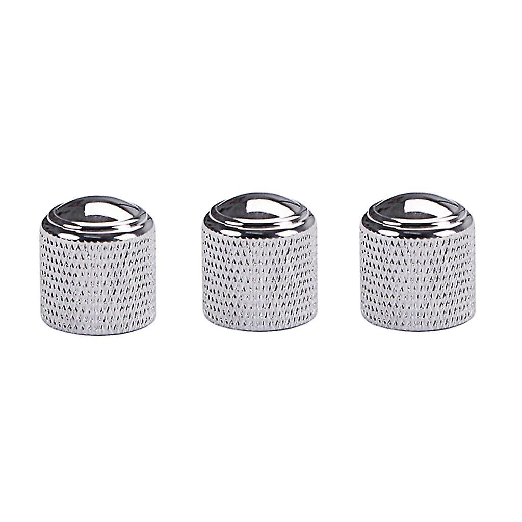 3 Pieces Electric Guitar Bass Tone Volume Metal Control Knobs Cap Silver