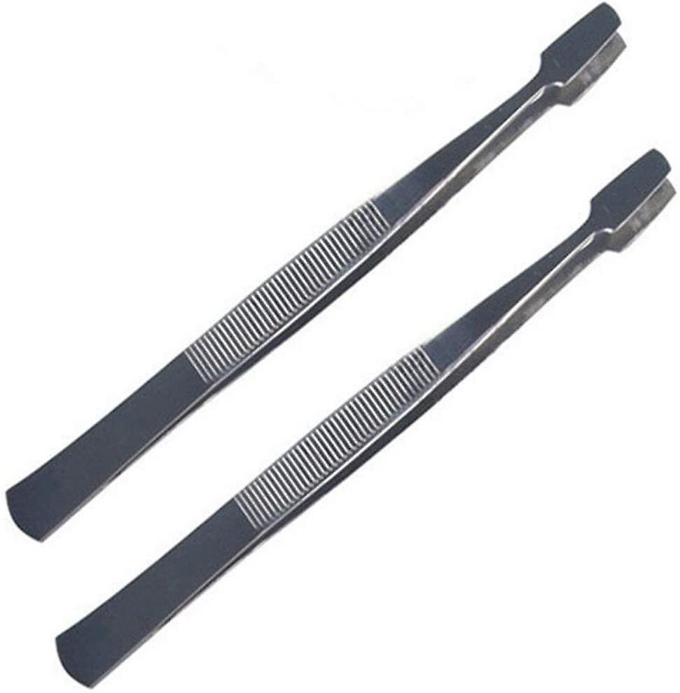 Set of 2 Stainless Steel Tweezers Flat Shape Material: 2 pieces - Comfortable and practical12cm