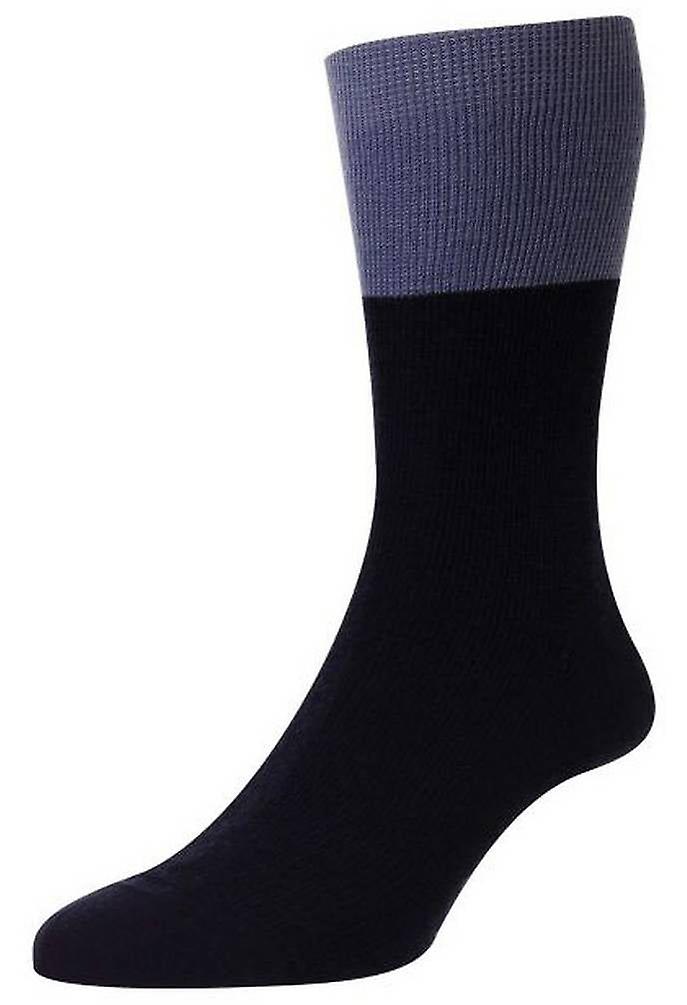 Pantherella Grindon Semi Plain Merino Wool Socks - Navy/Smoke Grey