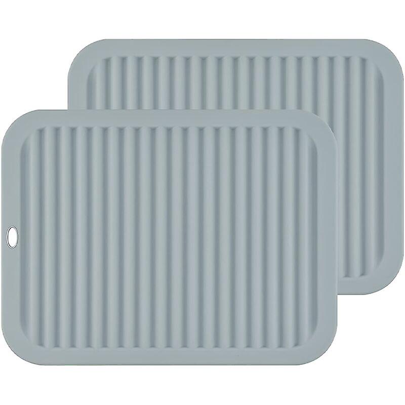 Set of 2 Large Versatile Silicone Trivets and Pot Holders - Rectangular - Light Gray