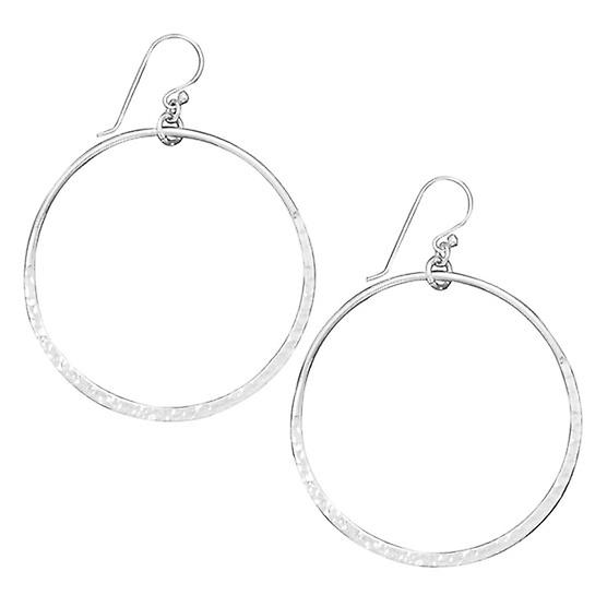 925スターリングシルバーフレンチワイヤーイヤリングラージハンマーオープンサークルドロップス-オープンサークルドロップ女性用35mmスタッドピアス