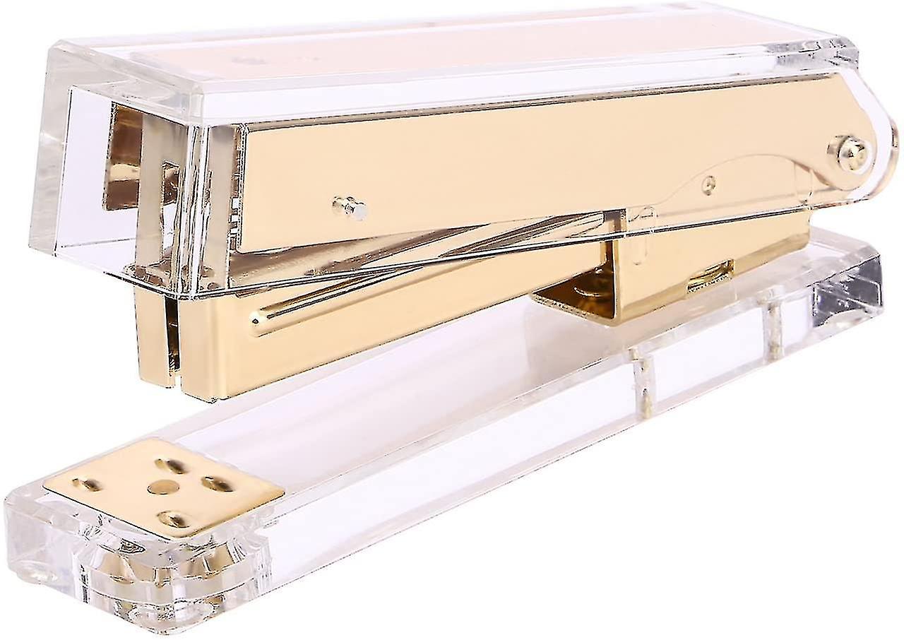 Stapler, Commercial Desk Stapler, Acrylic Clear Desktop Stapler With Gold