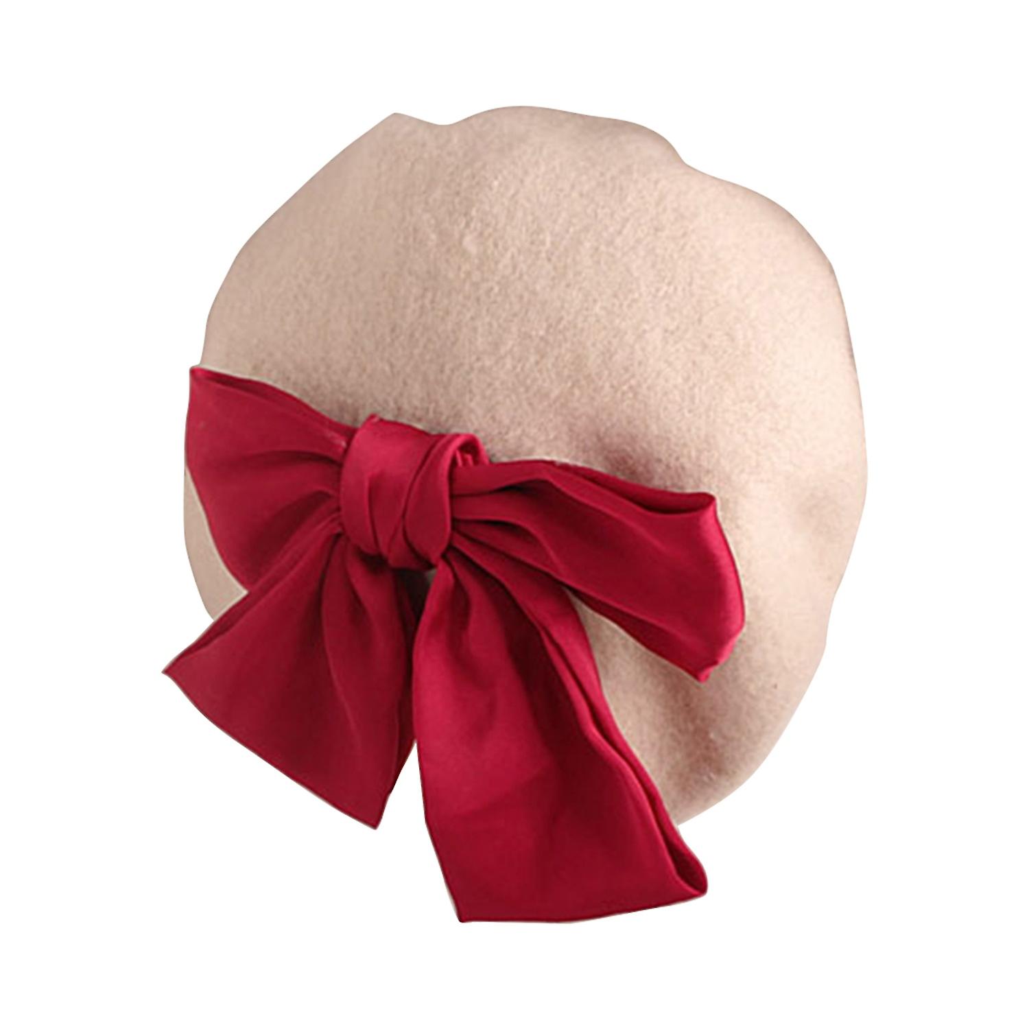 Merryso 2-6 Yıl Kızlar Bere Şapka Düz Renk Sıcak Tutmak Sevimli Kırmızı Yay Düğüm Yün Bere Dışarı Çıkmak İçin