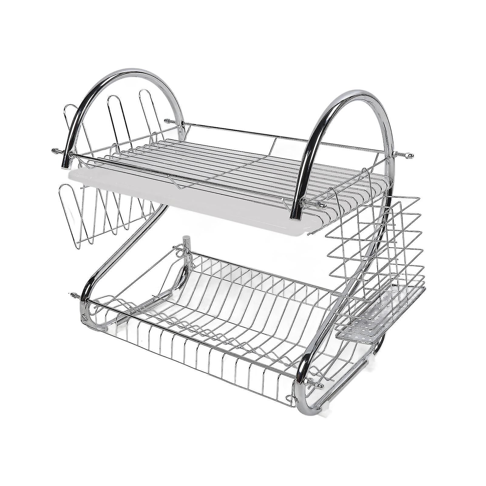 2-Tier Iron Dish Rack Bowl Drainer Rust-Resistant Kitchen Drying