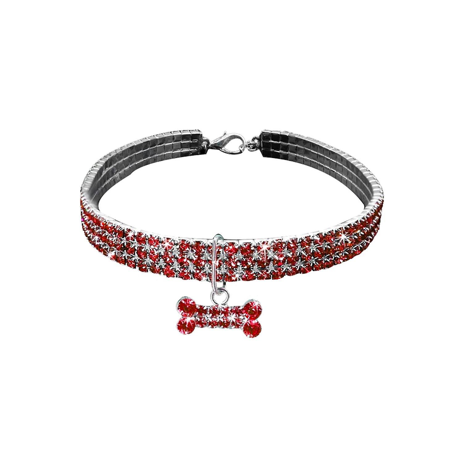 AQ Luxury Diamond Rhinestones & Thick Silver Plating Medium Collar for Pet - Red