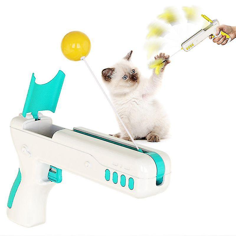 Cat Toys Funny Interactive Cat Toy With Feather Ball Cat Stick Gun For Kittens Puppies Pet Blue