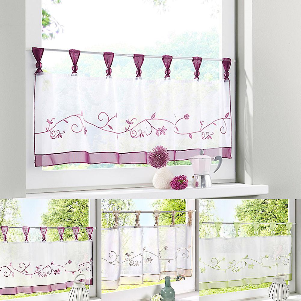 Cafe Curtains Kitchen Embroidery Short Valance Curtains Sheer Net Curtain Voile