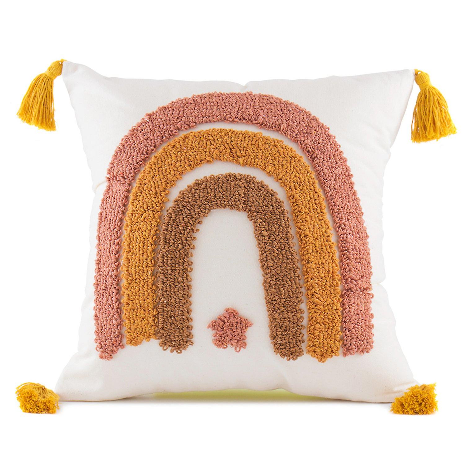 Pillow Case Soft Texture Chenille Tufted Handmade Tassel Zipper Closure Tear Resistant Home Decorati