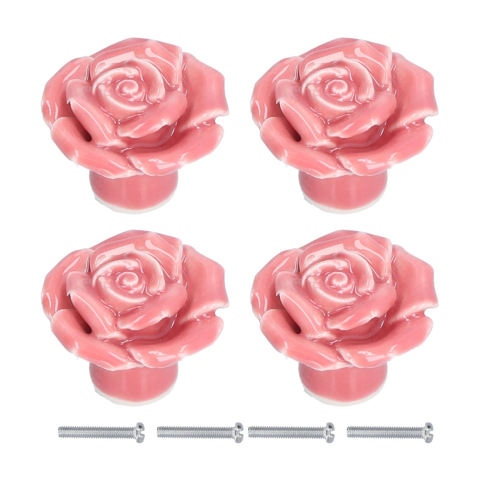 Modern Pink Ceramic Cabinet Knobs with Rose Design for Home Decor