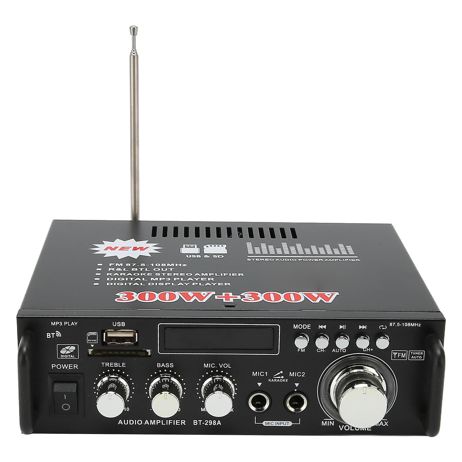 Power Amplifier 300W 300W Bluetooth with USB Memory Card Port Remote Control LED Display for Home Stereo System 220V EU Plug