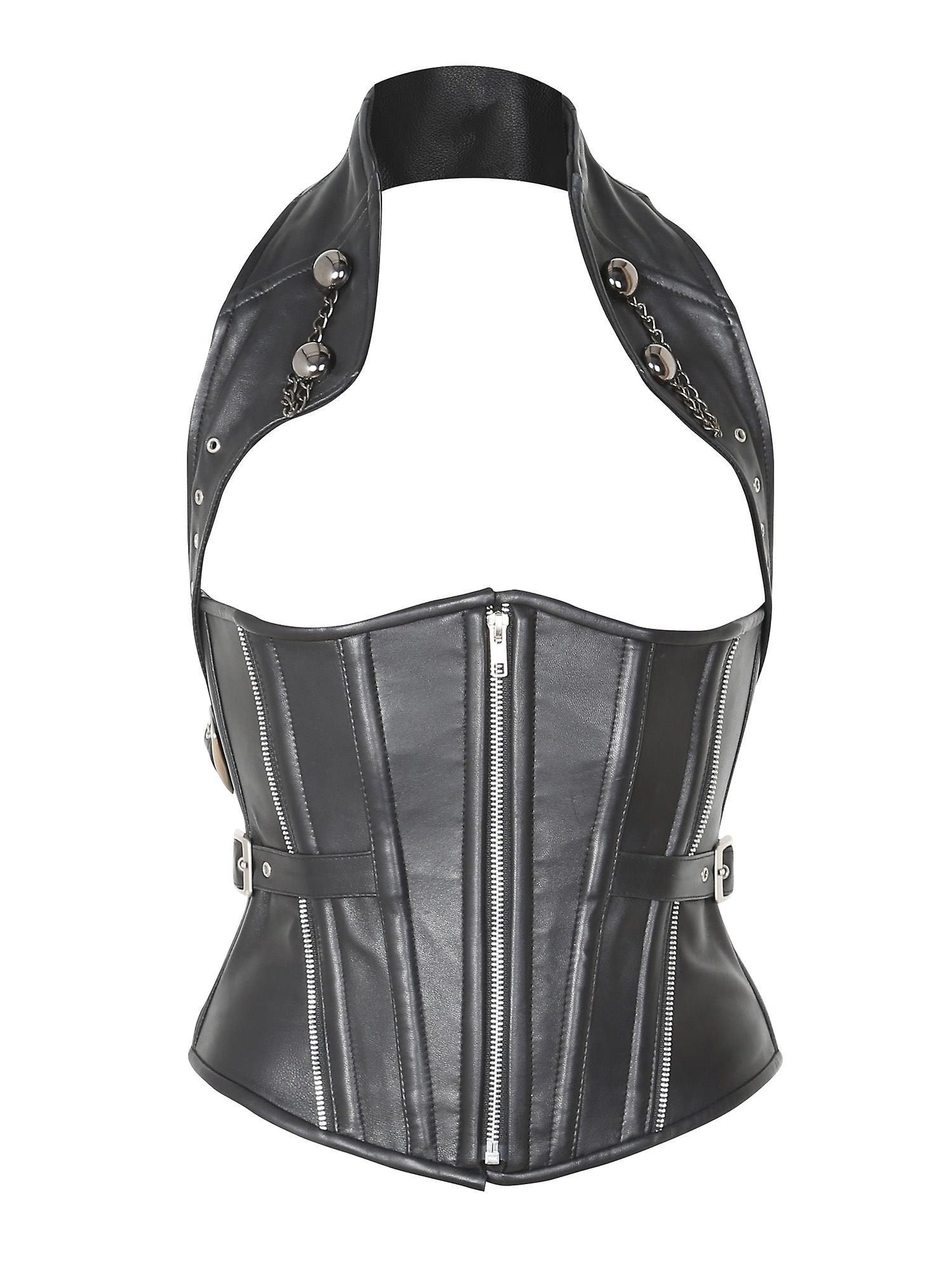 Leather Zip, Buckle & Halterneck Corset