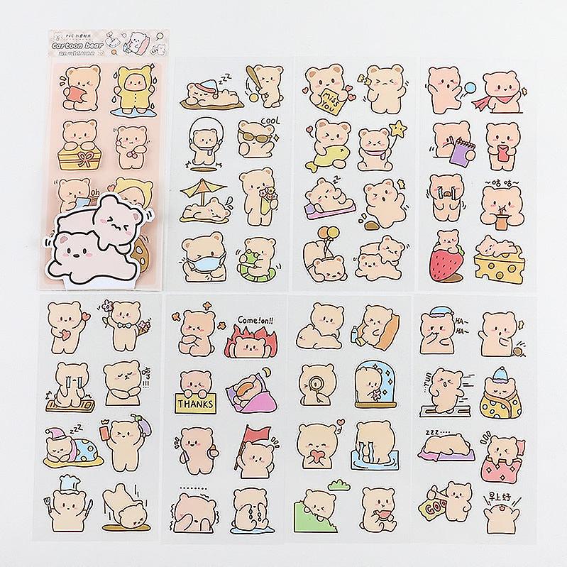 8Pcs Sticker Pack Cute Handbook Journal Cartoon Waterproof And Traceless Paste