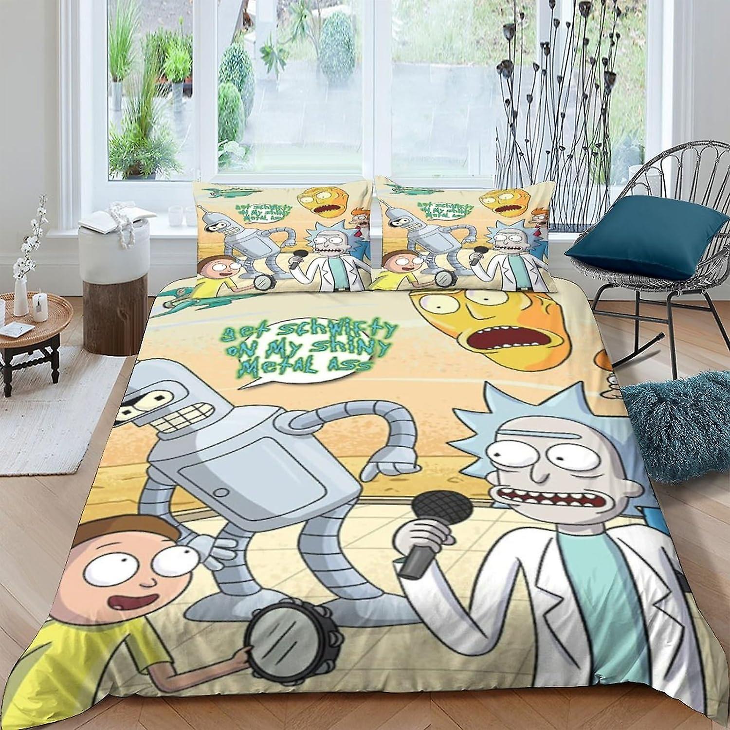 EDMKO Rick And MortyBedding Set Pieces Soft Microfiber with Pillowcases Duvet Cover Set Rick And Morty Quilt Cover 3D Bedding with Zipper Closure for